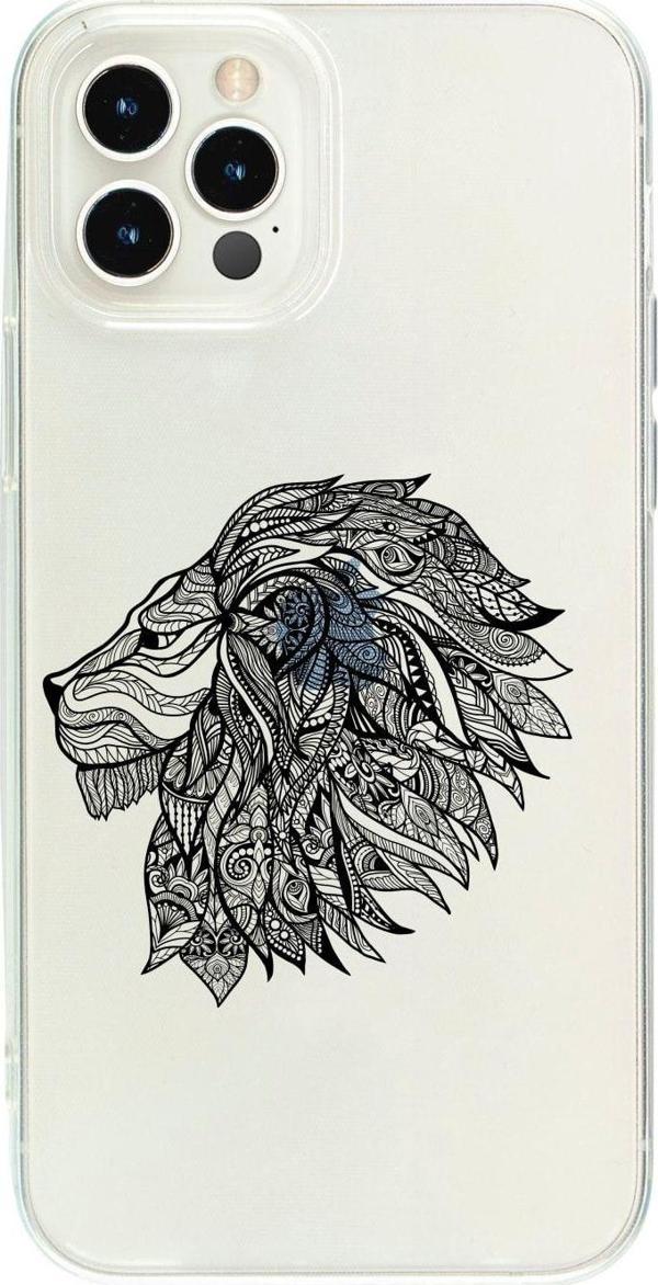 Butikcase Iphone 12 Pro Max Çizim Aslan Desenli Şeffaf Telefon Kılıfı - Image 1
