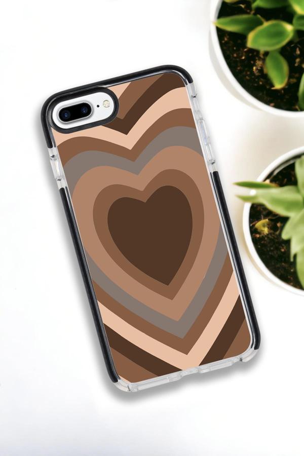 Mooodcase İphone 8 Plus - 7 Plus Uyumlu Kahverengi Kalpler Desenli Premium Silikonlu Lansman Telefon Kılıfı - Image 1