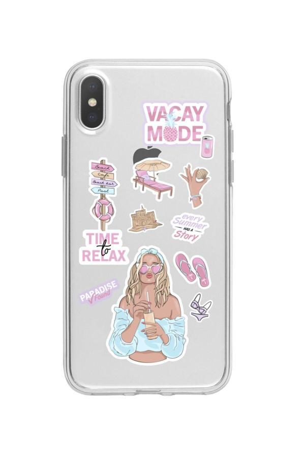 Butikcase İphone Xs Mx Vacay Mode Tasarımlı Şeffaf Telefon Kılıfı - Image 1