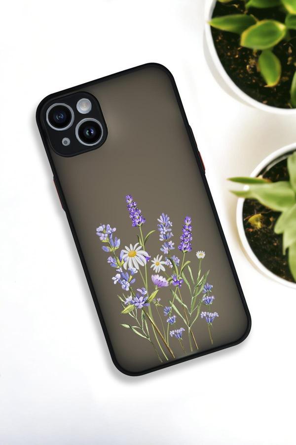 Mooodcase İphone 14 Plus Uyumlu Lavender Desenli Buzlu Şeffaf Lüx Telefon Kılıfı - Image 1