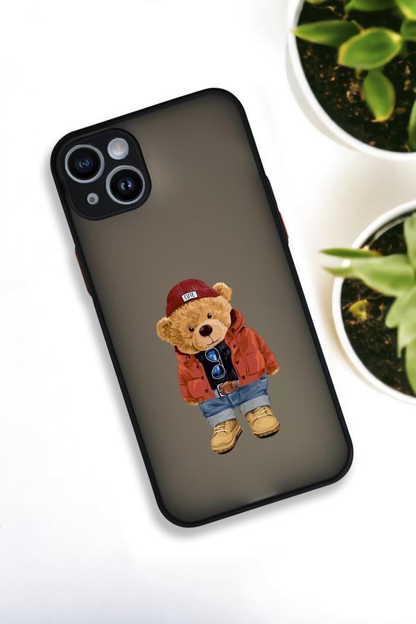 Mooodcase İphone 14 Plus Uyumlu Teddy Bear Desenli Buzlu Şeffaf Lüx Telefon Kılıfı - Image 1