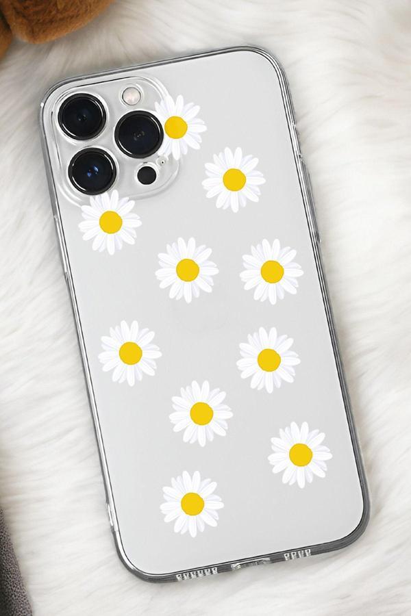 Mooodcase İphone 15 Pro Max Uyumlu Bahar Papatyalarır Desenli Premium Silikonlu Şeffaf Telefon Kılıfı - Image 1