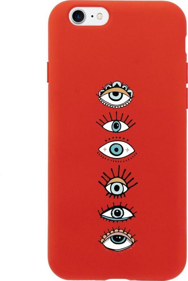 Mooodcase İphone Se Renkli Gözler Desenli Kırmızı Telefon Kılıfı - Image 1