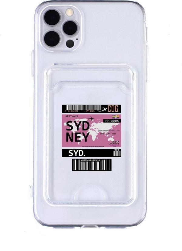 Mooodcase Iphone 11 Pro Max Uyumlu Sydney Ticket Desenli Şeffaf Kamera Korumalı Ve Kartlıklı Telefon Kılıfı - Image 1