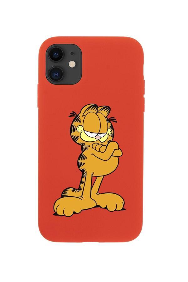 Mooodcase Iphone 11 Uyumlu Göbekli Garfield Tasarımlı Kırmızı Telefon Kılıfı - Image 1