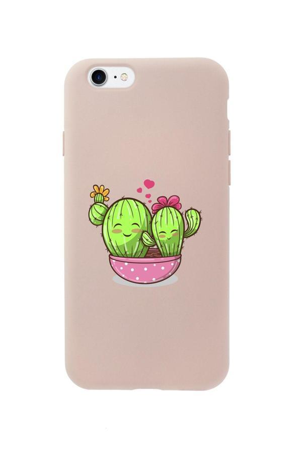 Mooodcase İphone 8 Sevimli Kaktüs Premium Pembe Lansman Silikonlu Kılıf - Image 1