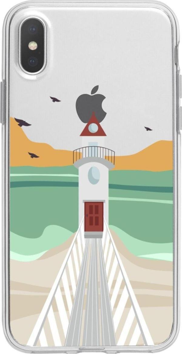 Butikcase İphone Xs Deniz Feneri Desenli Şeffaf Telefon Kılıfı - Image 1
