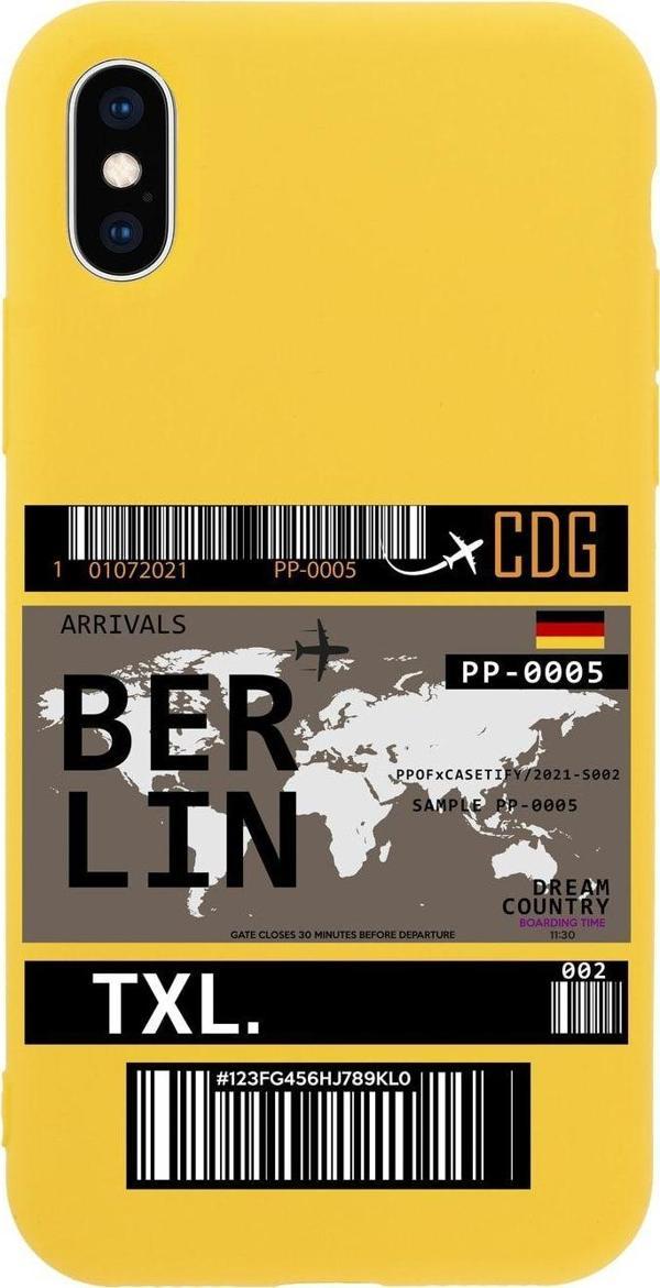 Mooodcase İphone Xs Max Berlin Bilet Tasarımlı Sarı Telefon Kılıfı - Image 1