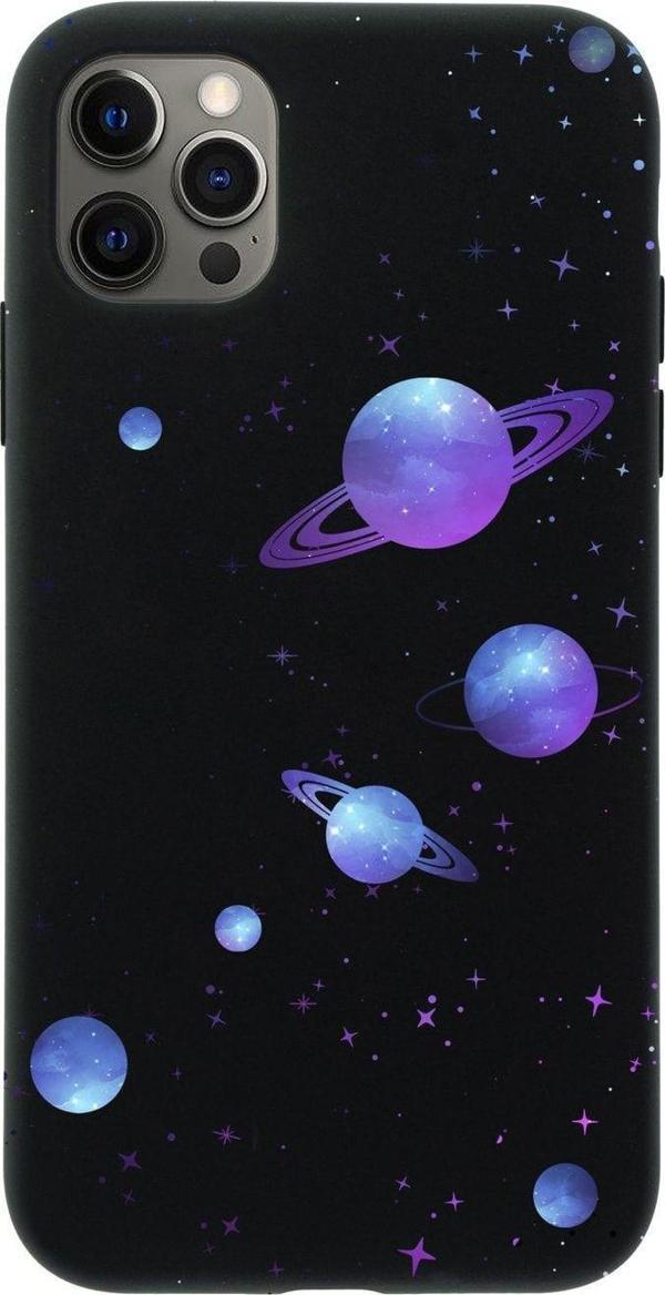 Mooodcase Iphone 12 Pro Max Galaxy And Stars Premium Siyah Lansman Silikonlu Kılıf - Image 1