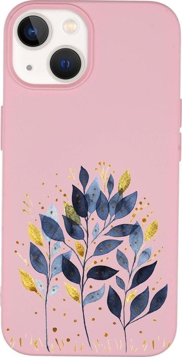 Mooodcase İphone 14 Uyumlu Mavi Yaprak Desenli Premium Silikonlu Lansman Telefon Kılıfı - Image 1