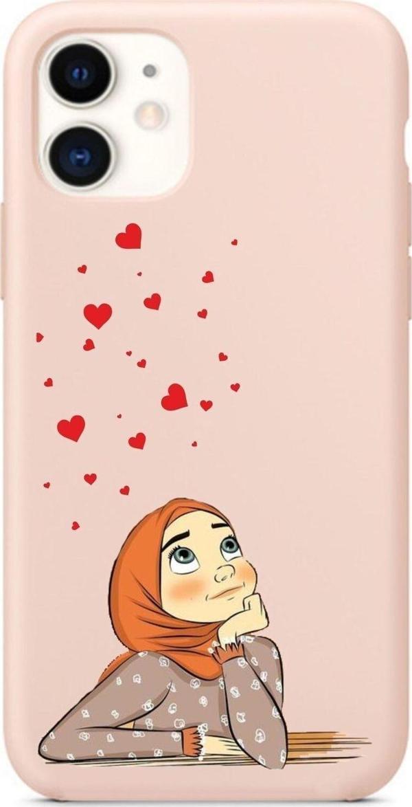 Mooodcase Iphone 11 Turuncu Çiçekli Tesettürlü Pembe Telefon Kılıfı - Image 1