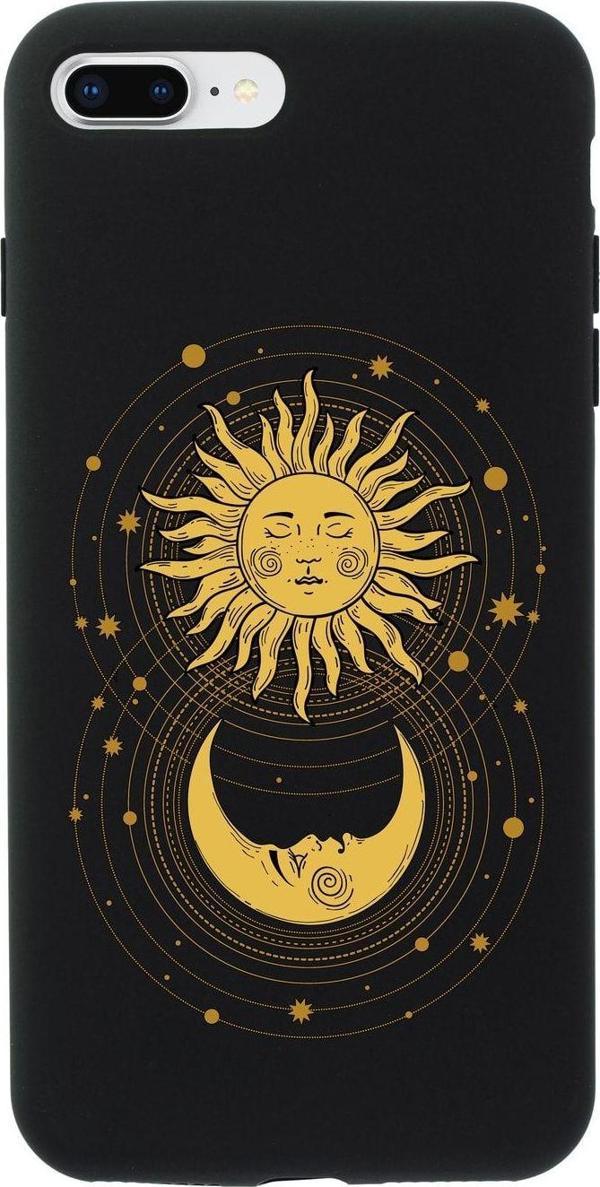 Mooodcase İphone 8 Plus Uyumlu Moon And Sun Premium Siyah Lansman Silikonlu Kılıf - Image 1