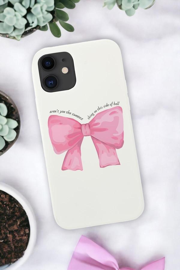 Mooodcase İphone 12 Uyumlu Pembe Kurdele Premium Silikonlu Telefon Kılıfı - Image 1