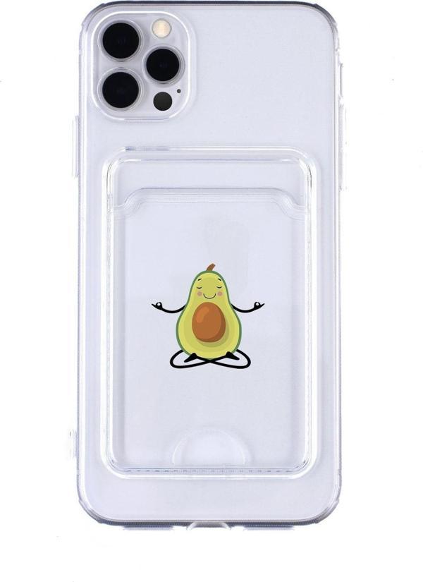 Mooodcase Iphone 11 Pro Max Uyumlu Yogi Avokado Desenli Şeffaf Kamera Korumalı Ve Kartlıklı Telefon Kılıfı - Image 1