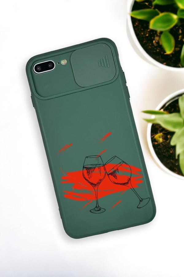 Mooodcase İphone 8 Plus Uyumlu Spilled Wine Desenli Kamera Koruma Slider Kapaklı Silikonlu Telefon Kılıfı - Image 1