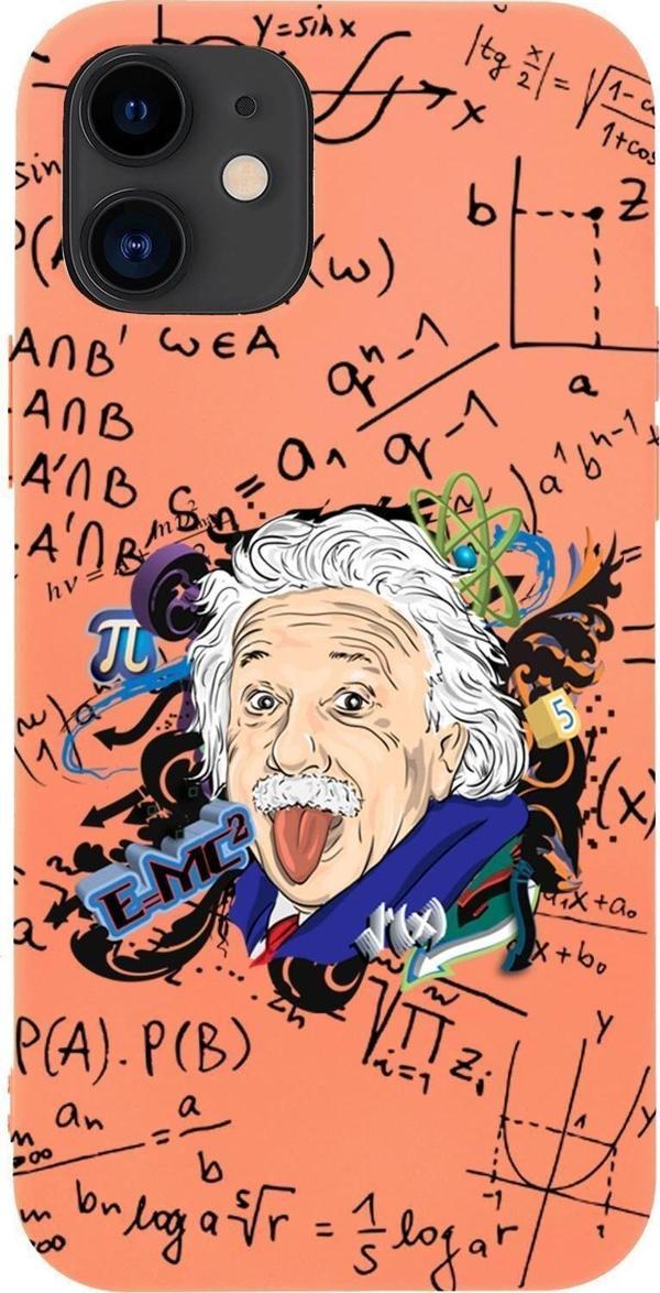 Mooodcase İphone 12 Uyumlu Einstein Desenli Premium Silikonlu Lansman Telefon Kılıfı - Image 1