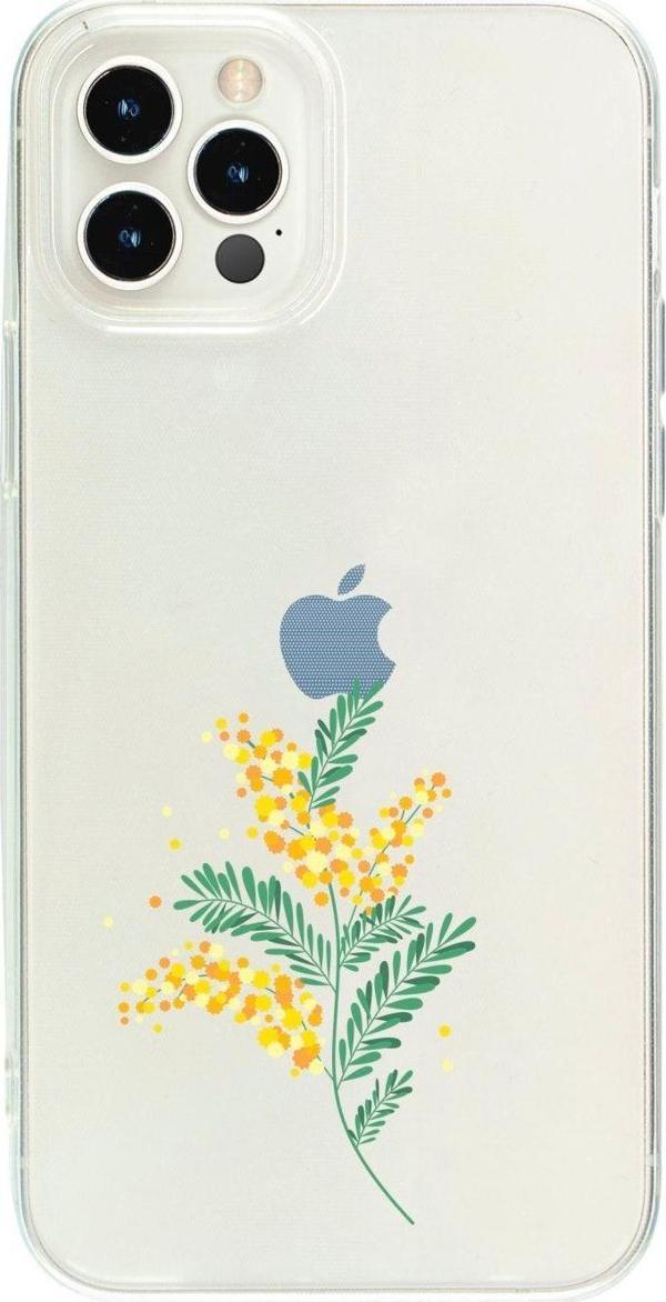 Butikcase Iphone 12 Pro Max Sarı Çiçek Desenli Şeffaf Telefon Kılıfı - Image 1