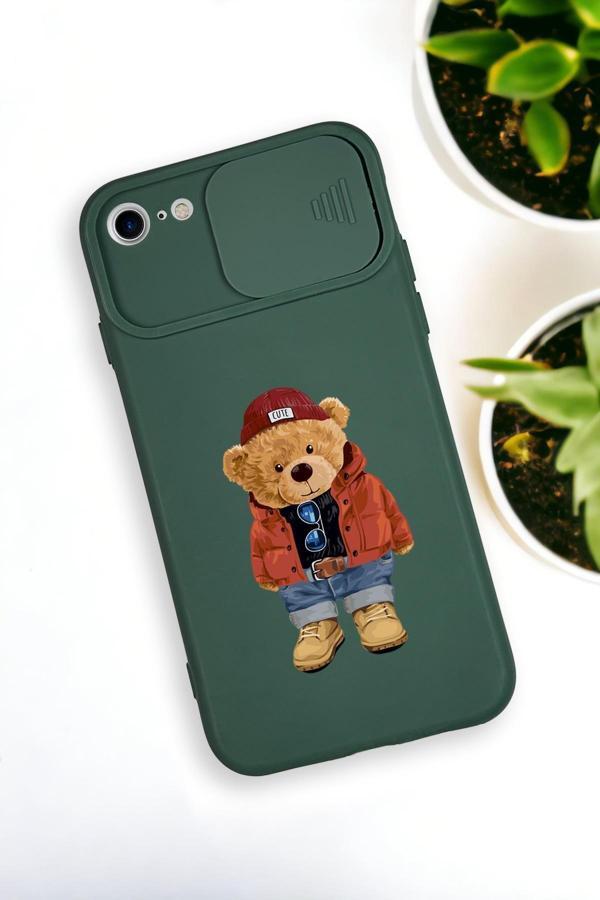 Mooodcase İphone 6 Uyumlu Teddy Bear Desenli Kamera Koruma Slider Kapaklı Silikonlu Telefon Kılıfı - Image 1