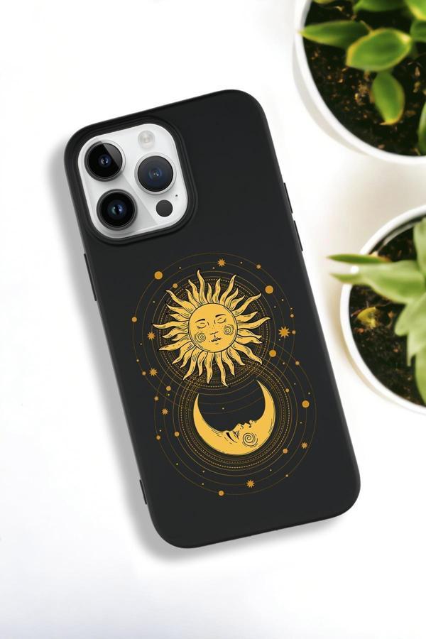 Mooodcase İphone 15 Pro Max Uyumlu Moon And Sun Desenli Premium Silikonlu Lansman Telefon Kılıfı - Image 1