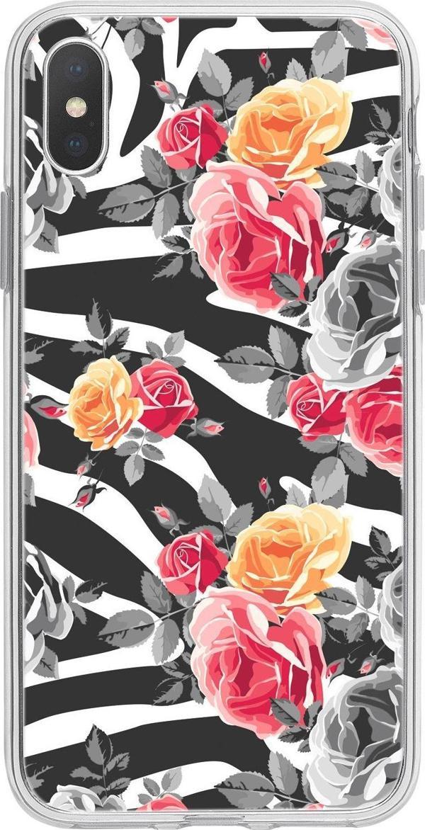 Mooodcase İphone X / Xs Uyumlu Zebra Gülleri Desenli Şeffaf Silikonlu Telefon Kılıfı - Image 1