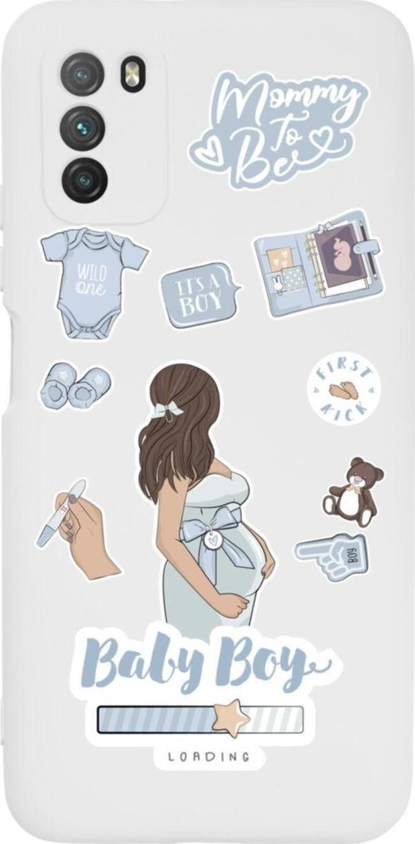Butikcase Poco M3 Pro Baby Boy Premium Silikonlu Lansman Beyaz Telefon Kılıfı - Image 1