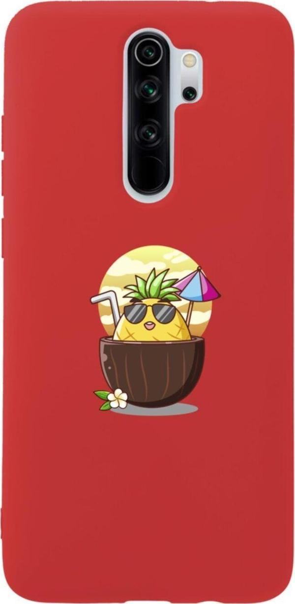 Butikcase Xiaomi Redmi Note 8 Pro Güneşlenen Ananas Premium Silikonlu Lansman Kırmızı Telefon Kılıfı - Image 1