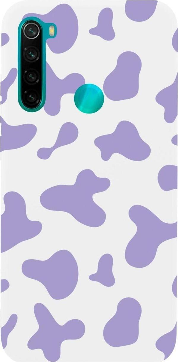 Butikcase Xiaomi Redmi Note 8 Mor Inek Desenli Premium Silikonlu Lansman Beyaz Telefon Kılıfı - Image 1