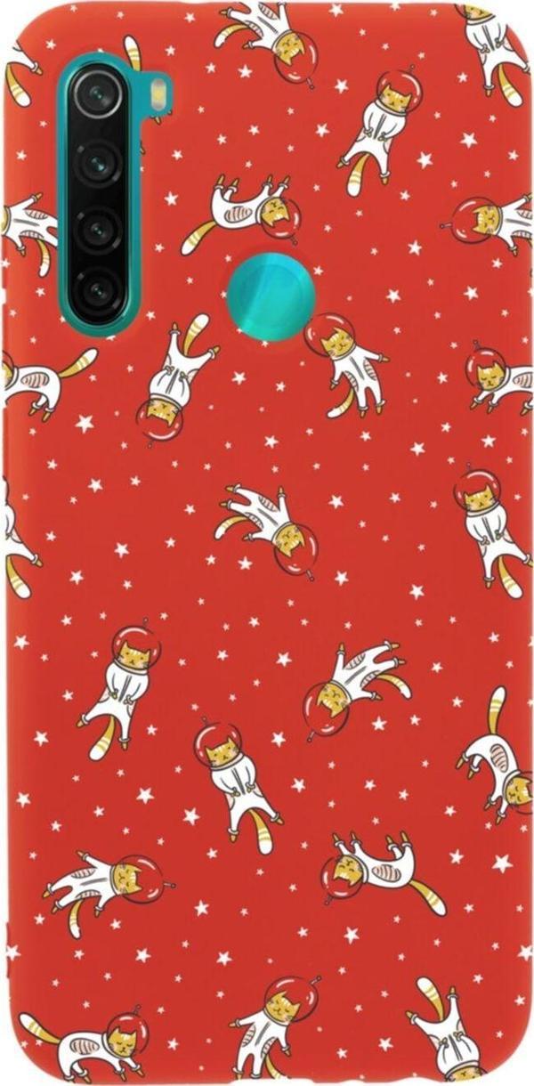 Butikcase Xiaomi Redmi Note 8 Astronot Kediler Premium Silikonlu Lansman Kırmızı Telefon Kılıfı - Image 1