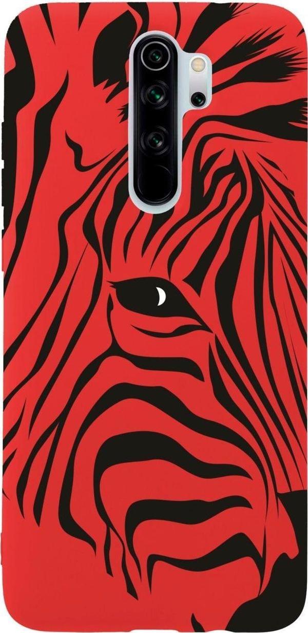Butikcase Xiaomi Redmi Note 8 Pro Zebra Head Desenli Premium Silikonlu Lansman Kırmızı Telefon Kılıfı - Image 1