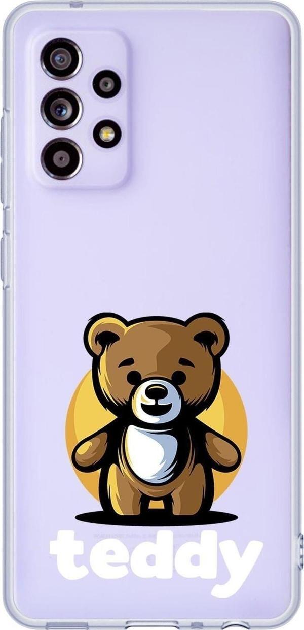 Mooodcase Galaxy A32 Uyumlu Teddy Desenli Premium Şeffaf Silikonlu Telefon Kılıfı - Image 1