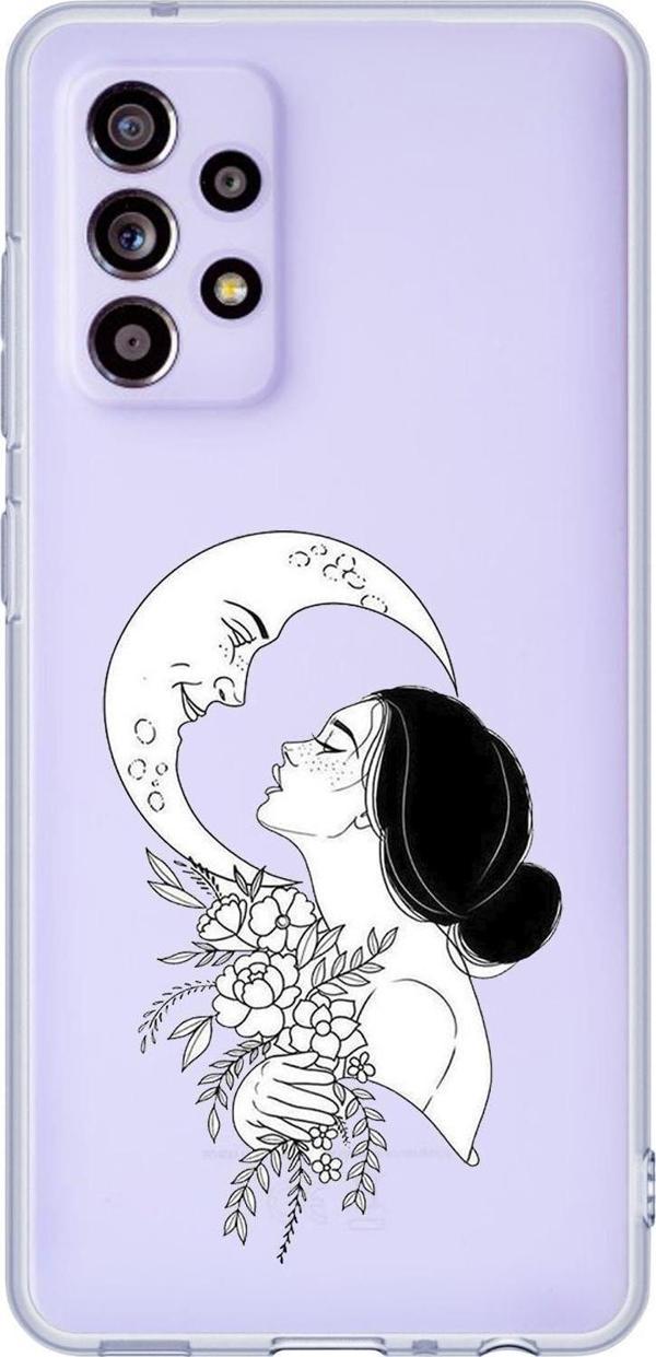Mooodcase Galaxy A72 Uyumlu Moon And Women Desenli Premium Şeffaf Silikonlu Telefon Kılıfı - Image 1