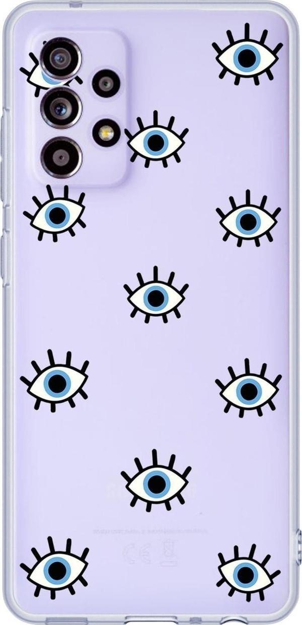 Mooodcase Galaxy A52 Uyumlu Nazar Gözler Desenli Premium Şeffaf Silikonlu Telefon Kılıfı - Image 1