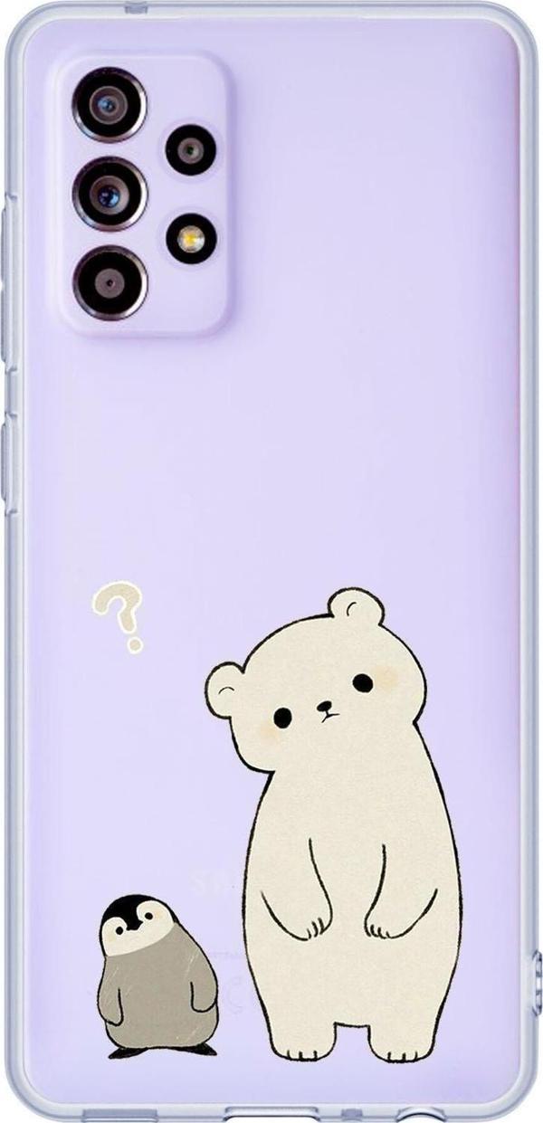 Mooodcase Galaxy A72 Uyumlu Penguen Ayıcık Desenli Premium Şeffaf Silikonlu Telefon Kılıfı - Image 1