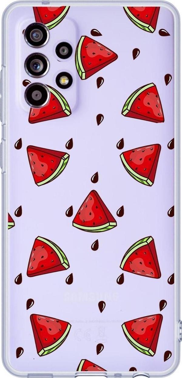 Mooodcase Galaxy A32 Uyumlu Karpuz Şelalesi Desenli Premium Şeffaf Silikonlu Telefon Kılıfı - Image 1