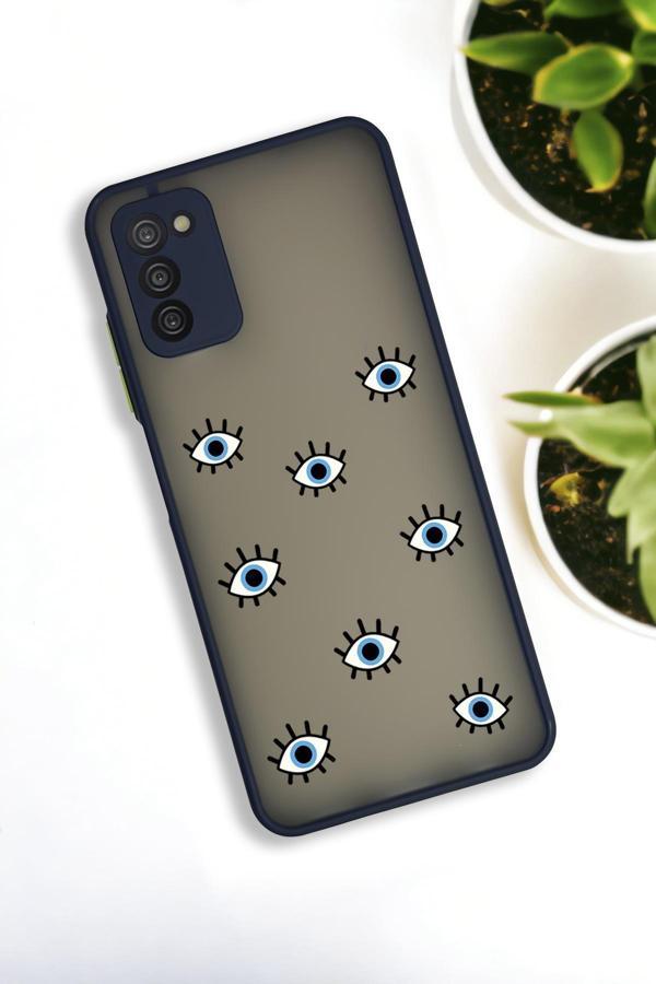 Mooodcase Samsung A03S Uyumlu Nazar Gözler Desenli Buzlu Şeffaf Lüx Telefon Kılıfı - Image 1