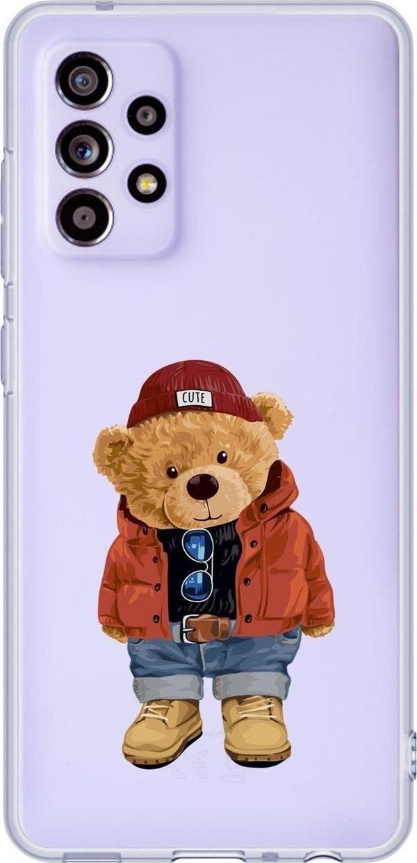 Mooodcase Galaxy A72 Uyumlu Teddy Bear Desenli Premium Şeffaf Silikonlu Telefon Kılıfı - Image 1