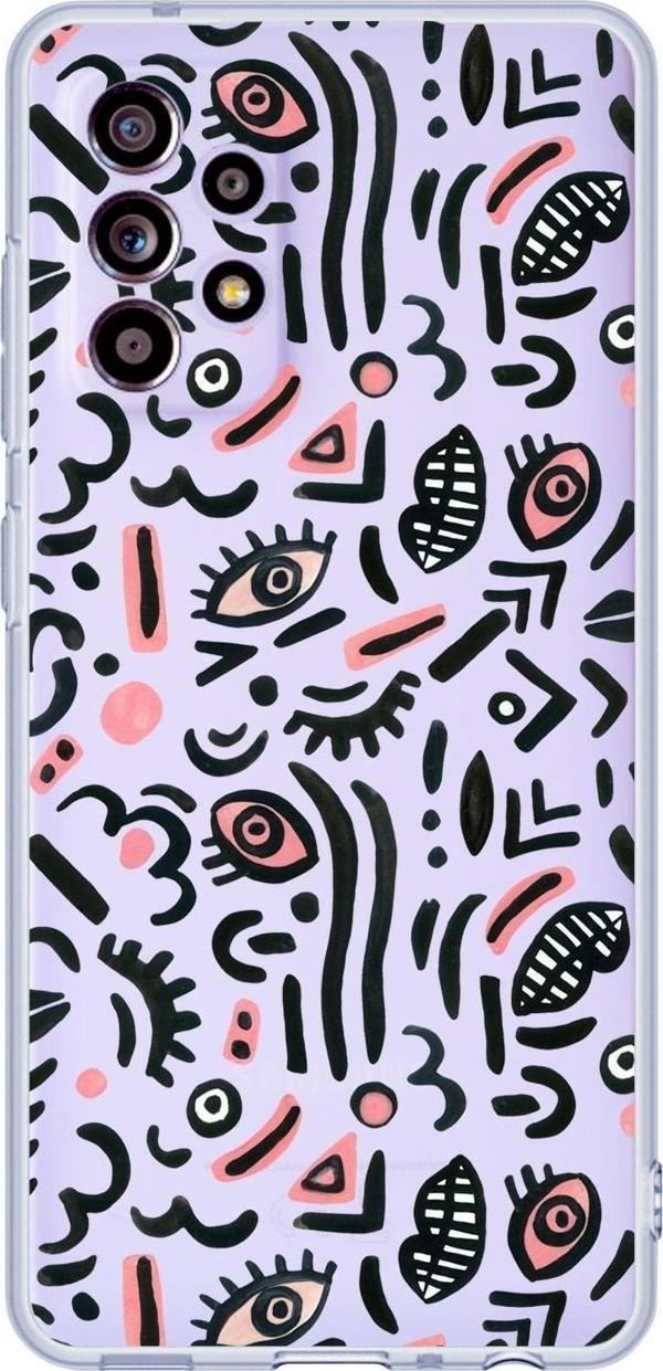 Mooodcase Galaxy A72 Uyumlu Doodle Desenli Premium Şeffaf Silikonlu Telefon Kılıfı - Image 1