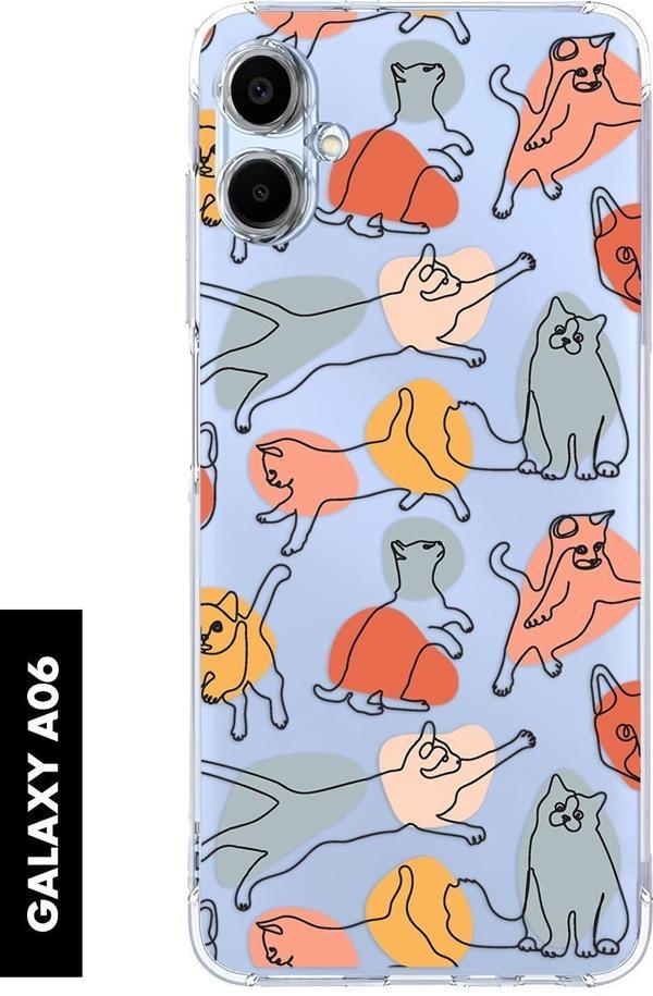 Mooodcase Samsung A06 Uyumlu Sevimli Kedi Figürleri Desenli Premium Silikonlu Şeffaf Telefon Kılıfı - Image 1