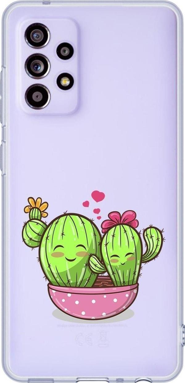 Mooodcase Galaxy A32 Uyumlu Sevimli Kaktüs Desenli Premium Şeffaf Silikonlu Telefon Kılıfı - Image 1