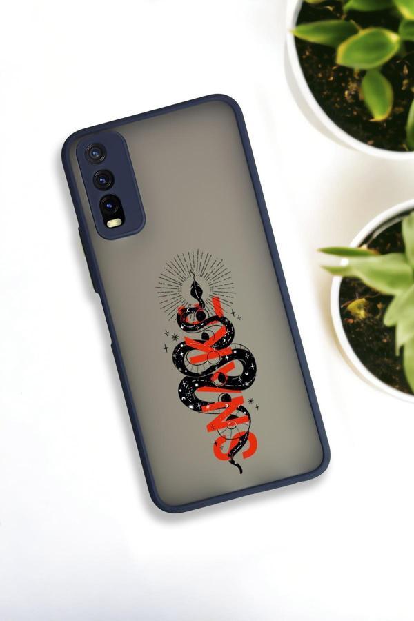 Mooodcase Vivo Y20 Uyumlu Snake Desenli Buzlu Şeffaf Lüx Telefon Kılıfı - Image 1