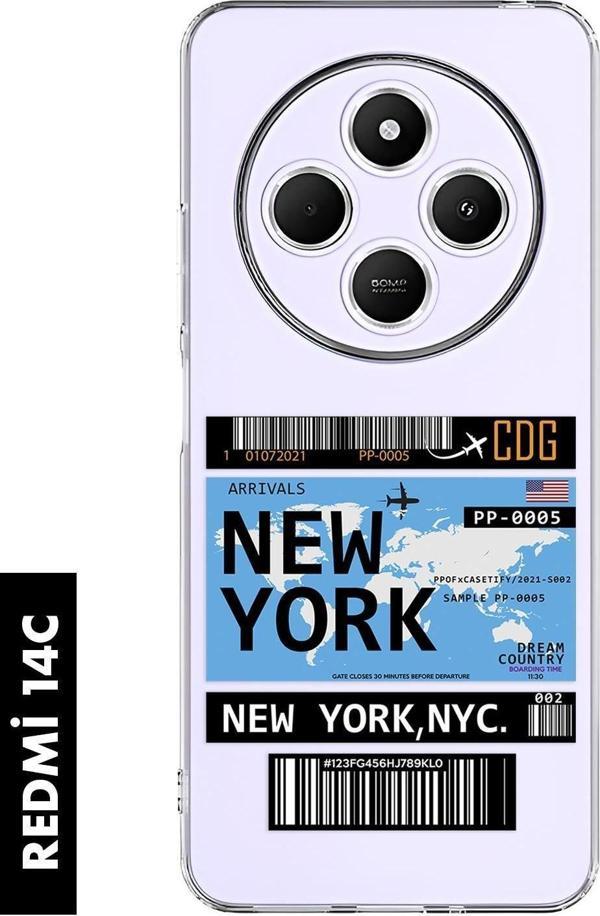 Mooodcase Redmi 14C Uyumlu New York Ticket Desenli Premium Silikonlu Şeffaf Telefon Kılıfı 4G - Image 1