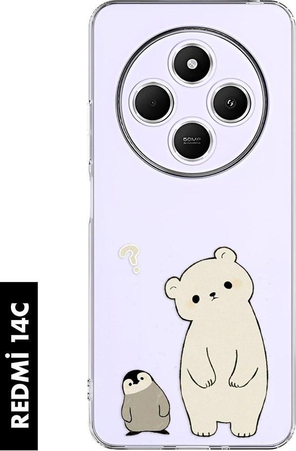 Mooodcase Redmi 14C Uyumlu Penguen Ve Ayıcık Desenli Premium Silikonlu Şeffaf Telefon Kılıfı 4G - Image 1