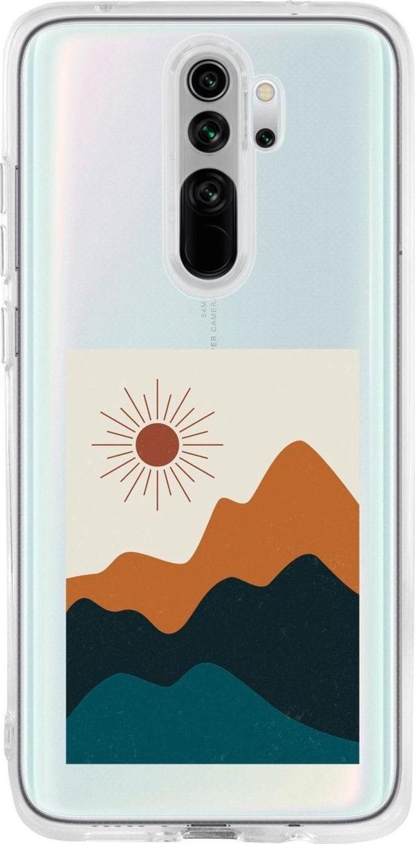 Mooodcase Redmi Note 8 Pro Uyumlu Mountain & Sun Desenli Premium Şeffaf Silikon Kılıf - Image 1