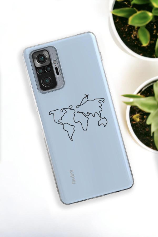 Mooodcase Xiaomi Redmi Note 10 Pro Max Uyumlu Dünya Harita Rota Desenli Premium Silikonlu Şeffaf Telefon Kılıf - Image 1