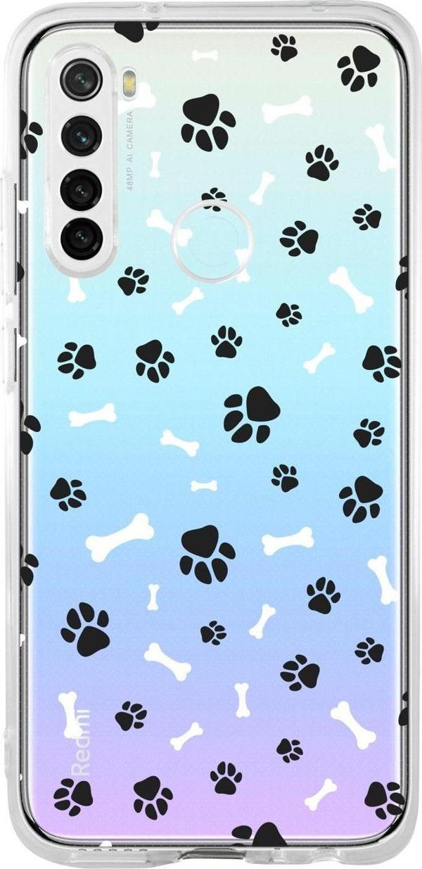 Mooodcase Redmi Note 8 Uyumlu  Pati & Kemik Beyaz Tasarımlı Premium Şeffaf Silikon Kılıf - Image 1