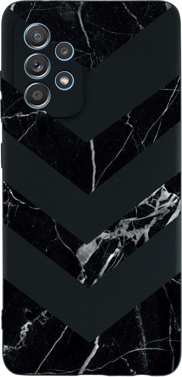 Mooodcase Samsung A32 Mermer Üçgen Premium Silikonlu Siyah Telefon Kılıfı - Image 1