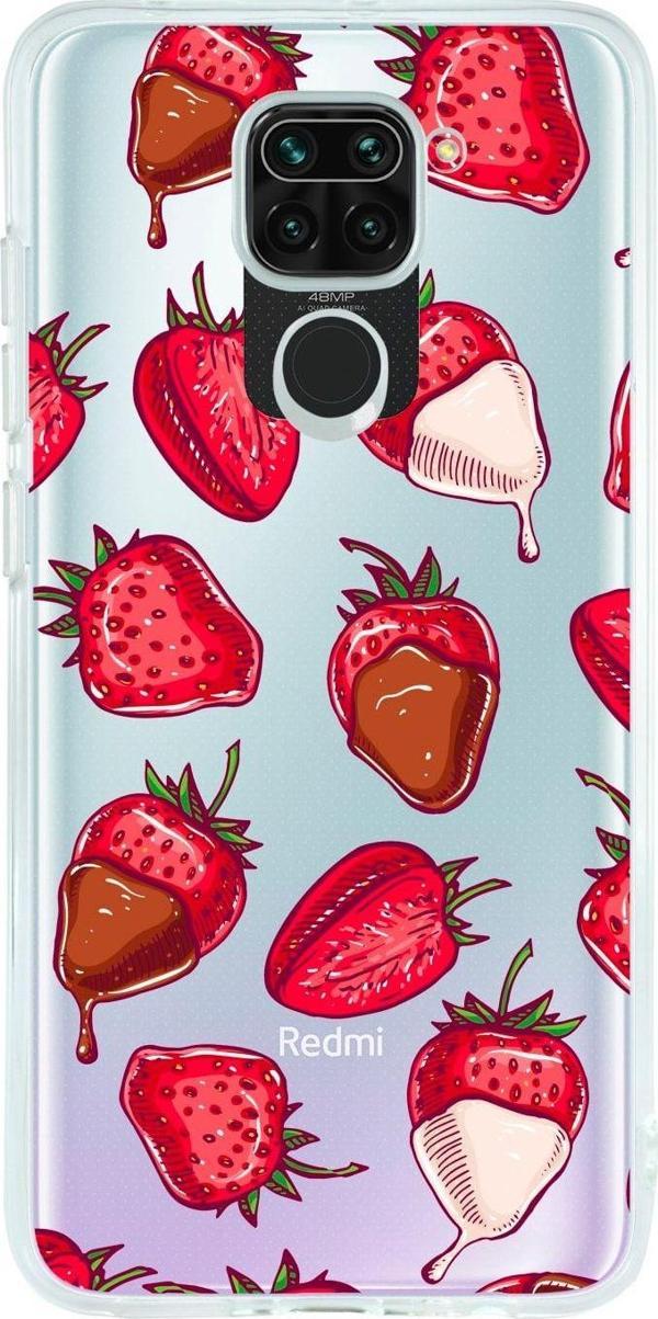 Mooodcase Redmi Note 9 Uyumlu Çikolatalı Çilek Tasarımlı Premium Şeffaf Silikon Kılıf - Image 1