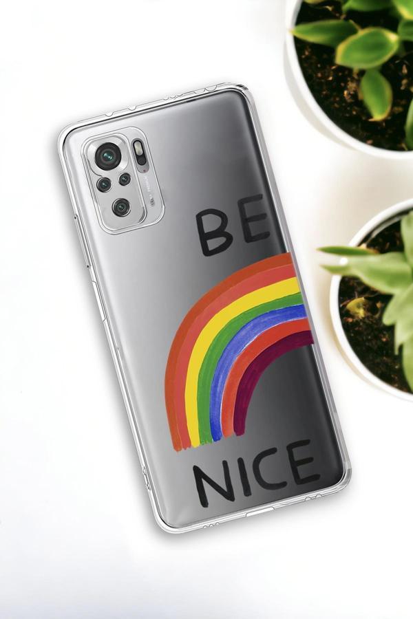 Mooodcase Xiaomi Redmi Note 10 Uyumlu Be Nice Desenli Premium Silikonlu Şeffaf Telefon Kılıfı - Image 1