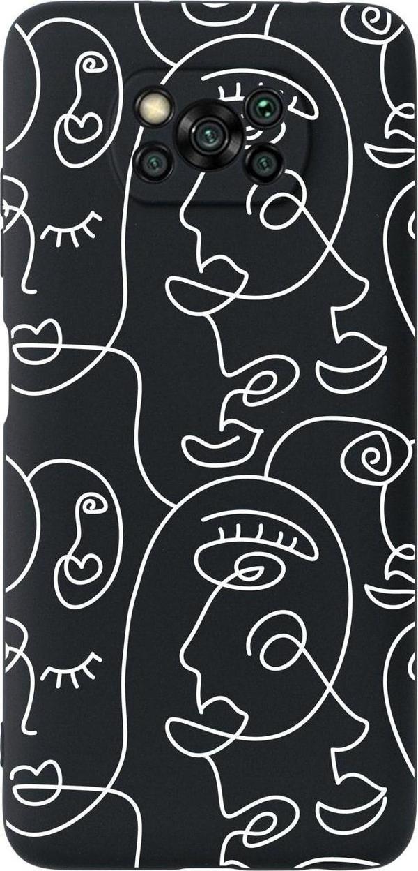 Mooodcase Poco X3 Face Art Premium Silikonlu Siyah Telefon Kılıfı - Image 1