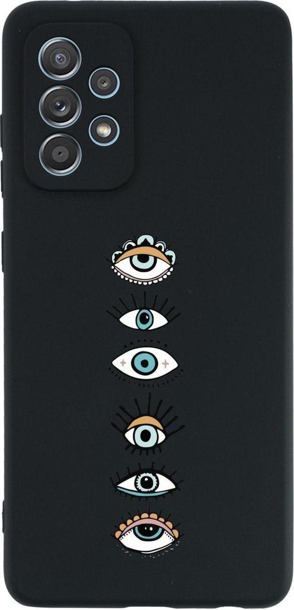 Mooodcase Samsung A32 Renkli Gözler Premium Silikonlu Siyah Telefon Kılıfı - Image 1